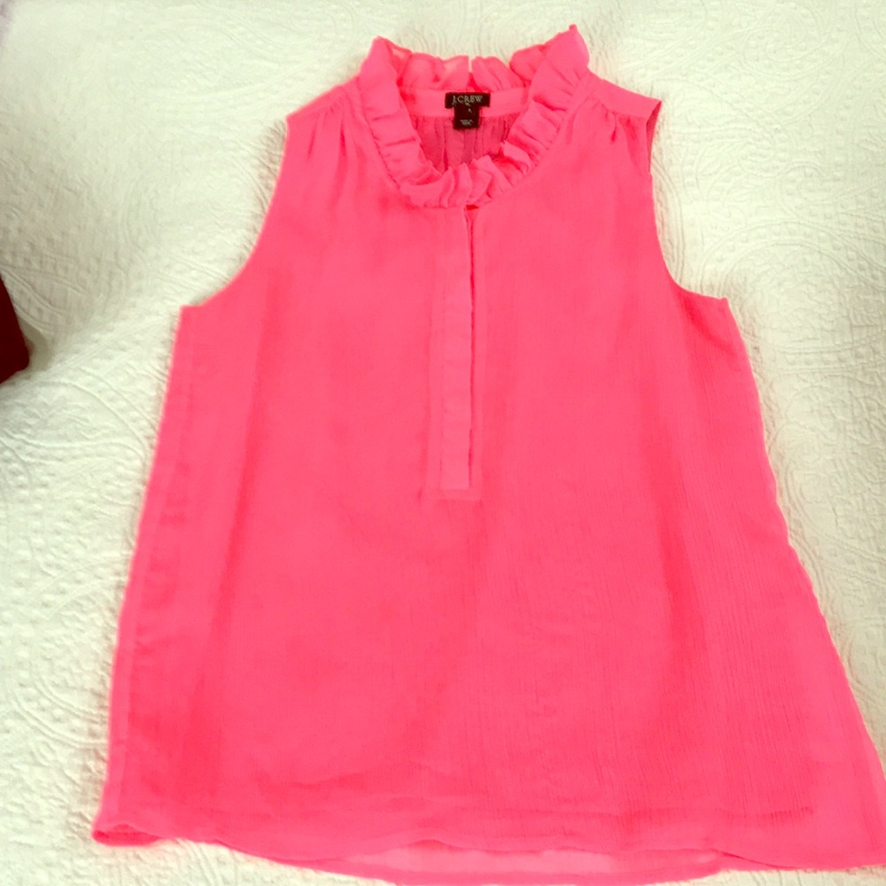 Jcrew hot pink sleeveless ruffled neck blouse